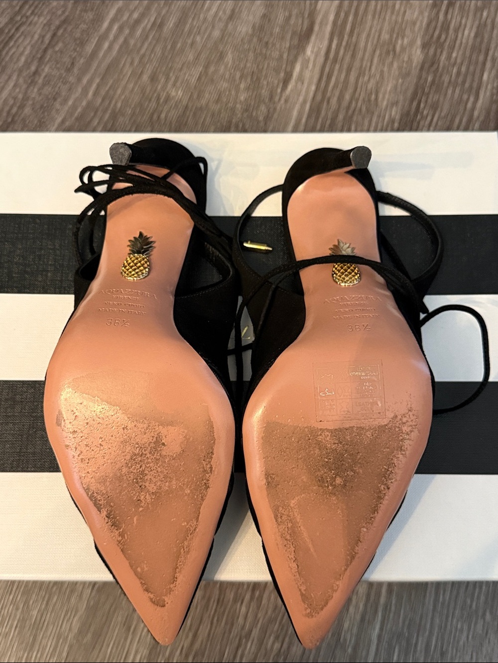 Aquazzura Black Striped Mesh & Suede Lace-Up Pointed Pump - Picture 2 of 3